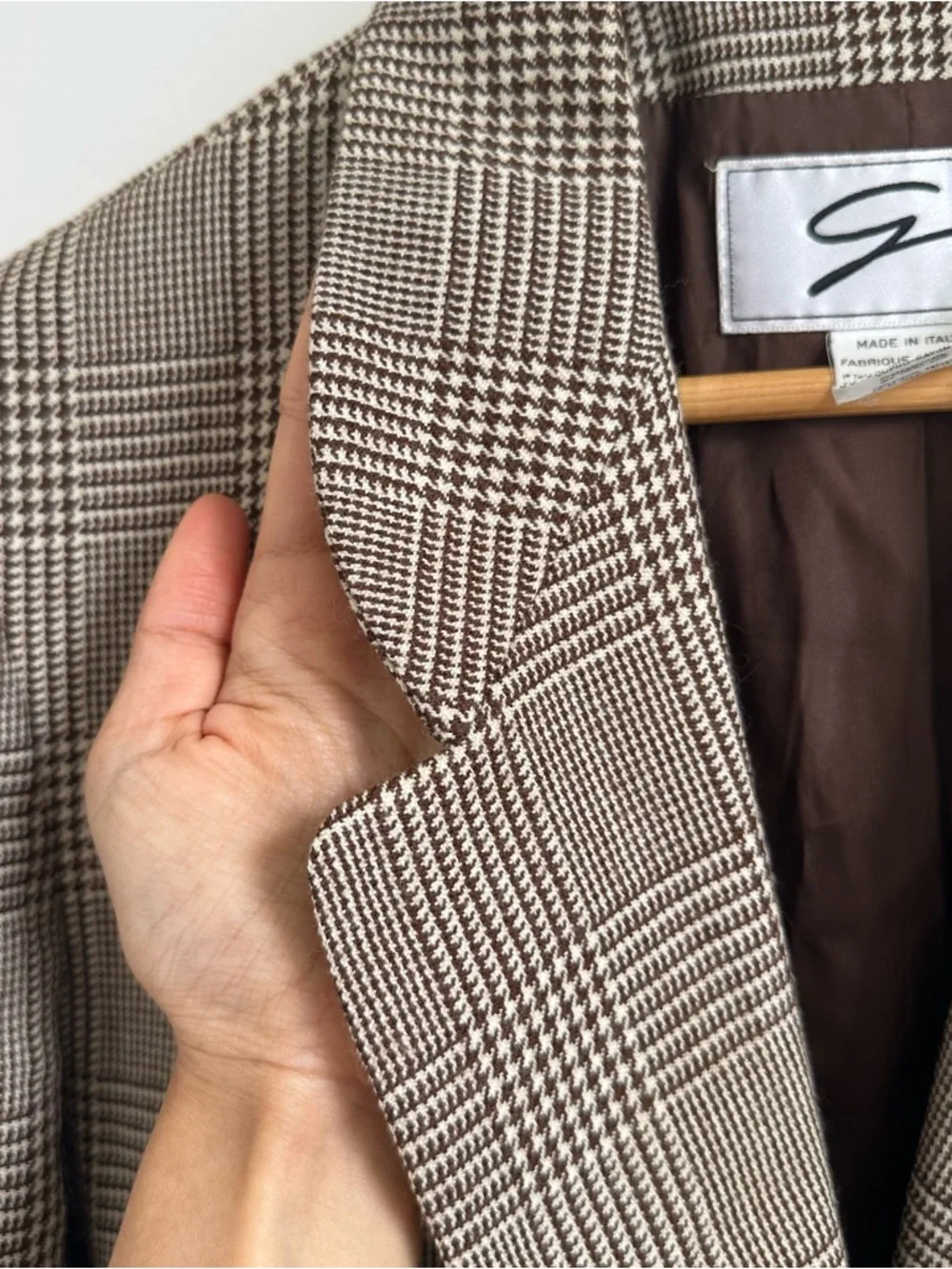 100% Wool Checked & Houndstooth Brown Plaid Blazer - Picture 7 of 13